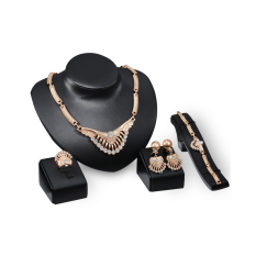 BolehDeals Berlapis Emas Kalung Anting Gelang Cincin Perhiasan Set untuk Wanita Pernikahan
