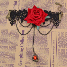 BolehDeals Vintage Retro Gaya Gotik Renda Bunga Budak Gelang Manset With Jari Cincin