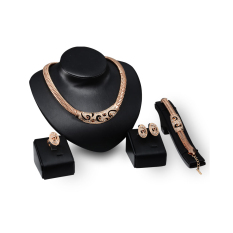 BolehDeals Wanita Pernikahan Berlapis Emas Bridal Kalung Anting Gelang Cincin Perhiasan Set