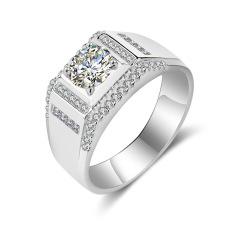Bos S925 Mewah Penuh Berlian Kebanggaan Persegi Panjang Cincin Berlian Sterling Perak Pria Cincin