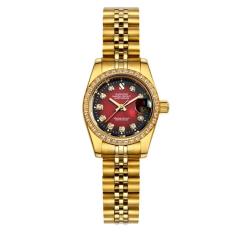Boyun Sander (SANGDO), Jam Tangan Mekanis Otomatis 18 Karat Gold Classic Diamond RS089 Emas Putih Tahan Air Watch (1 X Wanita Watch) (merah)