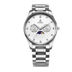 boyun The new moon's steel business Wei Lois multifunction luminous waterproof Mens watch fashion quartz watch (White)