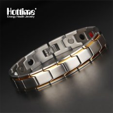Desain Merek Fashion Energi Kesehatan Gelang Bangle & Germanium Negatif Ion Magnetik Gelang Pria 316L Stainless Steel Bio Gelang Magnetik Hitam dan Gold Plated Jewelry 10124-Intl