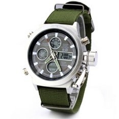 Jam Tangan Pria Bermerek Hijau Tali Jam Tangan Kanvas Inggris Militer Anti Air Khusus Olahraga Luar Ruangan Laki-laki Swis Jam Tangan Kuarsa Multi-Fungsi Kalender Alarm Lampu Luminous Mekanis Jam Elektronik-Intl