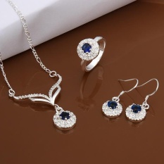 Bridal Perhiasan Online Women Klasik Tembaga Partai Bridal Perhiasan Set Kalung Cincin Anting Round Perak Berlapis-Internasional
