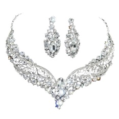 Pengantin Pernikahan Pesta Hadiah Transparan Bening Berlian Buatan Kalung Anting-Anting Satu Set-Internasional
