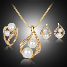 Bridal Wedding Party Jewelry Set Crystal Pearl Necklace Earrings Ring - intl