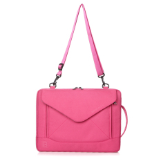 BRINCH Fashion Kain Nilon Tahan Lama Saat 15-15,6 Inci Laptop/Notebook/MacBook/Ultrabook Daftar Harga Tablet Saat Membawa Casing Bahu With Tali Bahu Lengan Case Kantong Saku And Slot Kartu (berwarna Merah Muda) (International)