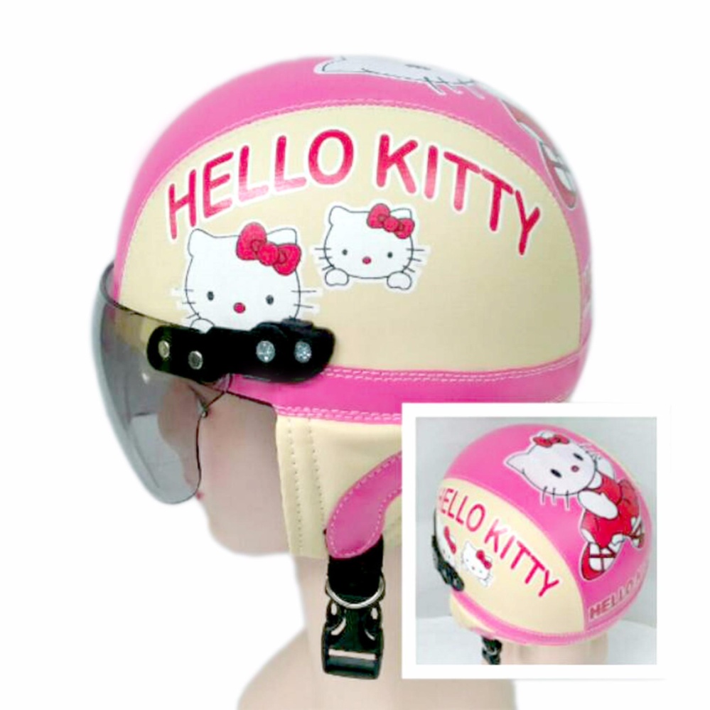 Broco Helm Anak anak broco retro kaca riben lucu usia 1 sampai 4 tahun Motif Sweet Cat - Pink/Cream