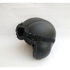Broco Retro Pilot Kacamata Helm Dewasa - Hitam Polos