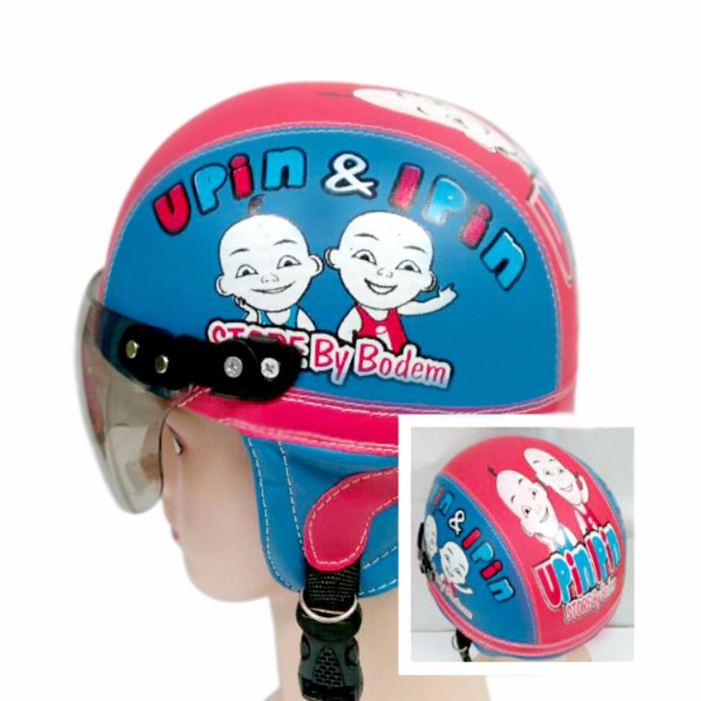 Broico Helm Anak retro lucu usia 1 - 4 tahun Motif Upin Ipin Biru Merah