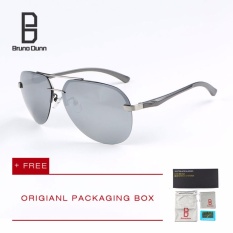 Bruno Dunn 2017 Polarized Sunglasses Pria Wanita Titanium Lensa Cermin Pria Kacamata Merek Desainer Kacamata Aviator Rimless Eyewear 143 (Silver Frame Silver Lense)