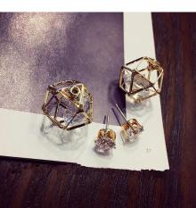 BURNING SECRET Anting Tusuk Panjang Depan Belakang Bentuk Geometric isi Diamond