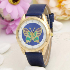 Butterfly Watch Wanita Ladies Fashion Kulit Imitasi Elegan Analog QUARTZ Watch (biru Tua)
