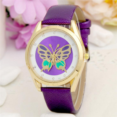 Butterfly Watch Wanita Ladies Fashion Kulit Imitasi Elegan Analog QUARTZ Watch (Ungu)