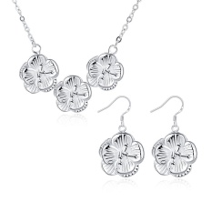 Beli Perhiasan Set Blackhorse Online Women Romantis Tembaga Partai Kalung/Anting Kalung Anting Tanaman Silver Berlapis-Internasional