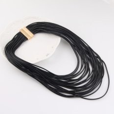 BUY IN COINS Multilayer Rantai Kulit Tali Tali Choker Pernyataan Bib Kalung Hitam