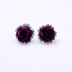 Buy In Coins Wanita Lady Rose Bunga Crystal Rhinestone Piercing Ear Anting Stud Ungu