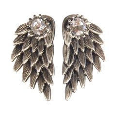 Buytra 1 pasang Pretty Wanita Cool Perhiasan Angel Wings Berlian Imitasi Paduan Jatuhkan Anting tindik Perak Kuno