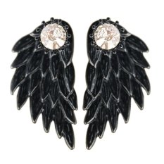 Buytra 1 Pasang Cantik Wanita Cool Perhiasan Angel Wings Berlian Imitasi Paduan Jatuhkan Anting Tindik Hitam