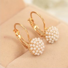 Buytra Perempuan Pearl Yang Elegan Anting-Anting Chic Tindik Telinga Manset Manik-Manik Emas Berlapis Jatuhkan Anting Emas