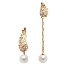 Buytra dan Wanita Anting Double Wings Stud Earrings Pearl Hook Earrings Emas