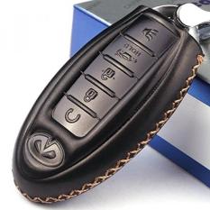 Cadtealir Calfskin Kulit Asli 2000-2018 Infiniti Tak Terbatas G35 QX56 Fx35 Q50 G37 M35 QX60 I35 QX80 Q60 QX30 kunci Fob Sarung Kasus Penahan Hanya untuk 5 Tombol-Internasional