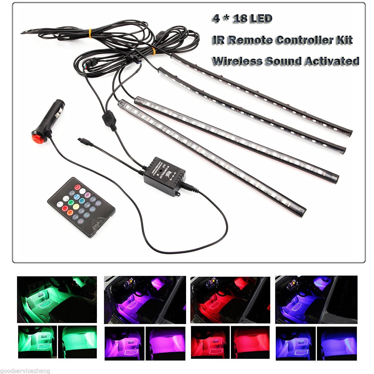 Suasana Interior Lampu Mobil, 4 Cm X 30 Cm 18 SMD 5050 DC 12 V Mobil Lampu Strip LED RGB Lantai Dekorasi Pencahayaan Di Bawah Garis Lampu For Mobil-mobil dengan 20 Kunci Remote Control And Charger Mobil-Internasional