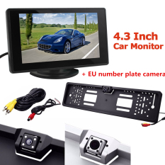 Kualitas tinggi Car Rear View Cadangan Kamera dengan EU License Plate Frame +4.3 inch LCD Monitor (Hitam)