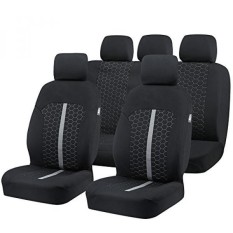 Car Seat Covers, Unique Flat Cloth Fabric Seat Covers Breathable Full Set Front Back Cover with 5 Detachable Headrests - Fit Most Car, Truck, Suv, or Van