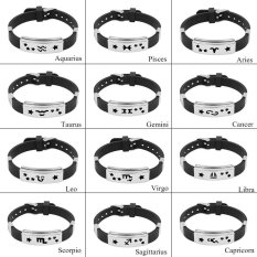 Kekuatan Luar Biasa Baru Fashion Unisex Titanium Steel Bangle Silicone Band Bracelet 19 Tanda Zodiak Charms-Biru Muda Scorpio