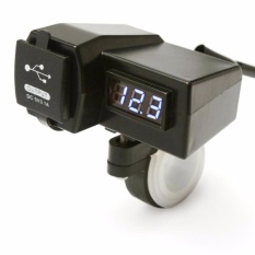 Casan Hp Di Stang Motor Universal Dual USB Charger + Voltmeter