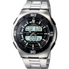 Casio Analog Digital Jam Tangan Pria Original - Strap Rantai - AQ-164WD-1A Silver Black