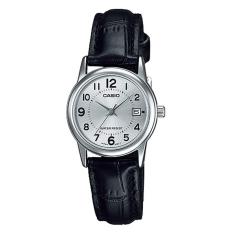 Casio Analog LTP-V002L-7B – Jam Tangan Wanita – Black & Silver – Leather Band