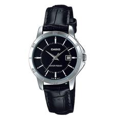 Casio Analog LTP-V004L-1A - Jam Tangan Wanita - Black & Silver - Leather Band