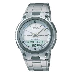 CASIO AW-80D-7AVDF - Digi-Ana - World time - Telememo - Jam Tangan Pria - Bahan Tali Stainless Steel - Silver