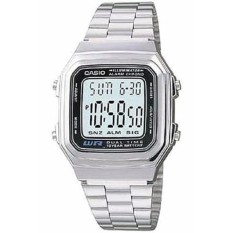 Casio Digital Jam Tangan Wanita - Silver - Strap Rantai - A-178WA-1A