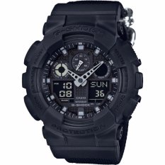 Casio G-SHOCK Men's Watch Militer Theme Cloth Band Hitam GA-100BBN-1A Hadiah untuk Pria-Intl