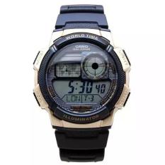 Casio Jam Tangan Pria Original -Black Gold- Strap Rubber - AE 1000W 1A3
