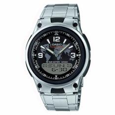 Casio Jam Tangan Pria Original - World Time Dual Time - Stainless Steel Strap - AW80D Silver Black
