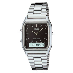 Casio Analog Digital AQ-230A-1DMQ - Jam Tangan Unisex - Black & Silver - Stainless Steel Band