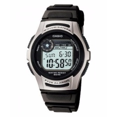 CASIO W-213-1AVDF - Digital - Illuminator - Multifunction - Jam Tangan Pria - Bahan Tali Resin - Hitam - Case Silver