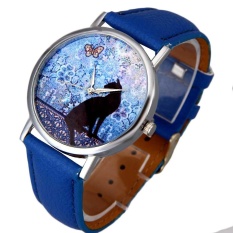 Kucing Pola Kulit Band Analog QUARTZ Vogue Wrist Watch BU-Intl