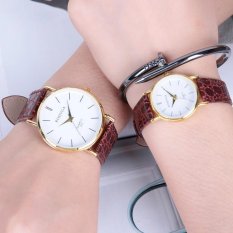 CE Set Dua Korea Versi Sederhana Jangan Tangan Perempuan Jam Tangan Kulit Anti-air Jam Tangan Berpasangan Wanita Model Fashion Siswa Jam Tangan Wanita Jam KUARSA Jam Fesyen Pasangan di Atas Meja Bulat Tali Coklat Putih Panggil-Intl