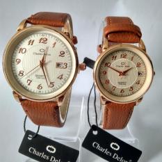 Charless Delon - Jam Tangan Couple - Leather Strap brown- CDM1006S