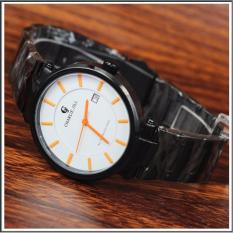Charlie Jill 1428mb Orange jam tangan pria strap stainless-hitam