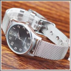 charlie jill 1505 silver plat black jam tangan wanita strap strainless-silver