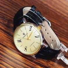 Charlie jill jam tangan pria-hitam-strap kulit-1484mkssk Agk Gold Black