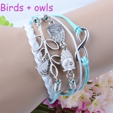 Charm Lucky Cabang Daun Burung Bracelet di Silver Mint Green Wax Tali Kulit Sintetis Menganyam Gelang (Multicolor) -Intl