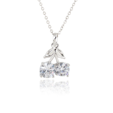 Cherry Berbentuk 18 K Platinum Berlapis Liontin Kalung dengan Austria Zircon (Perak)-Intl